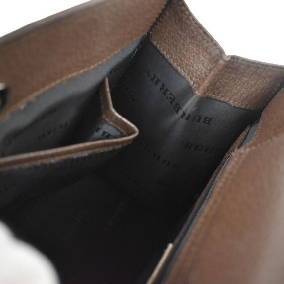 BURBERRY Logo Hand Tote Bag Leather Brown Silver - Picture 5 of 15